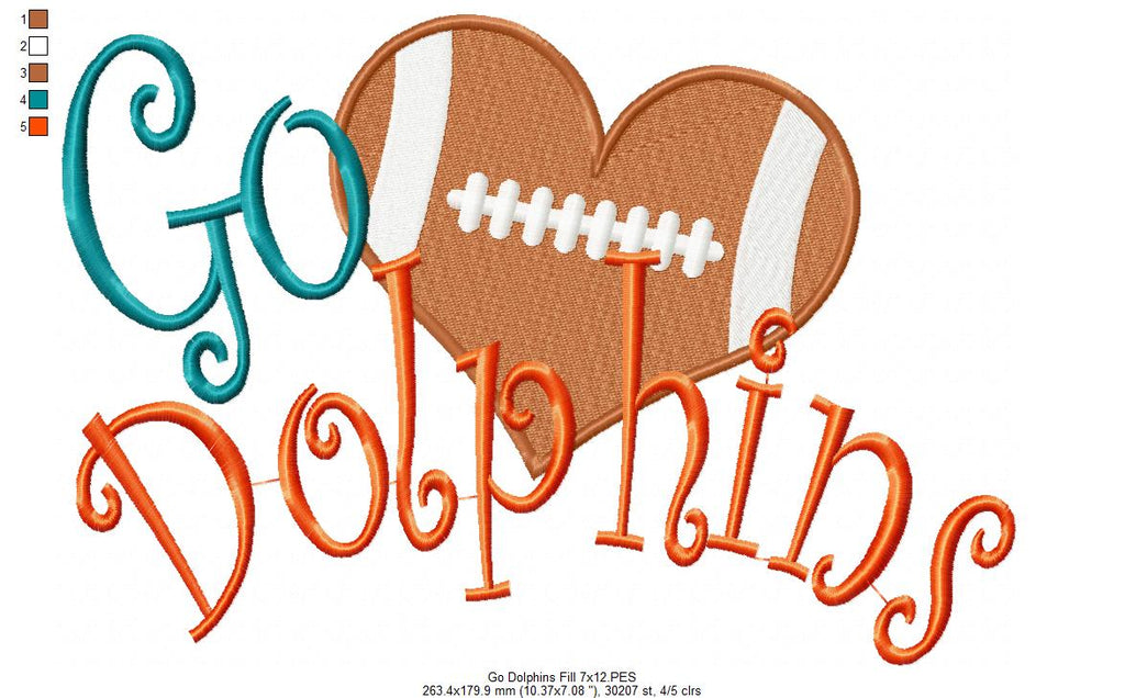 Football Go Dolphins - Fill Stitch