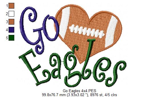 Football Go Eagles - Fill Stitch Embroidery
