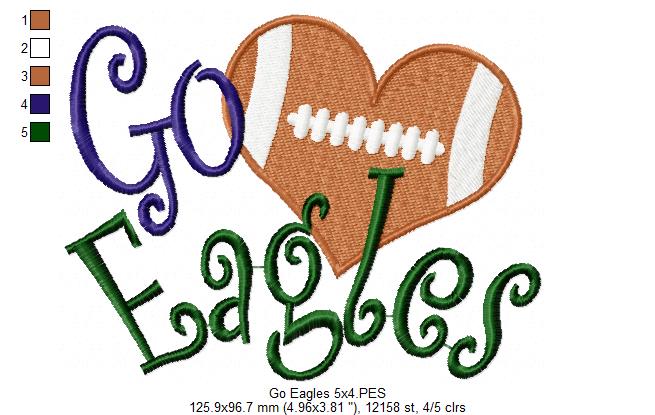 Football Go Eagles - Fill Stitch Embroidery