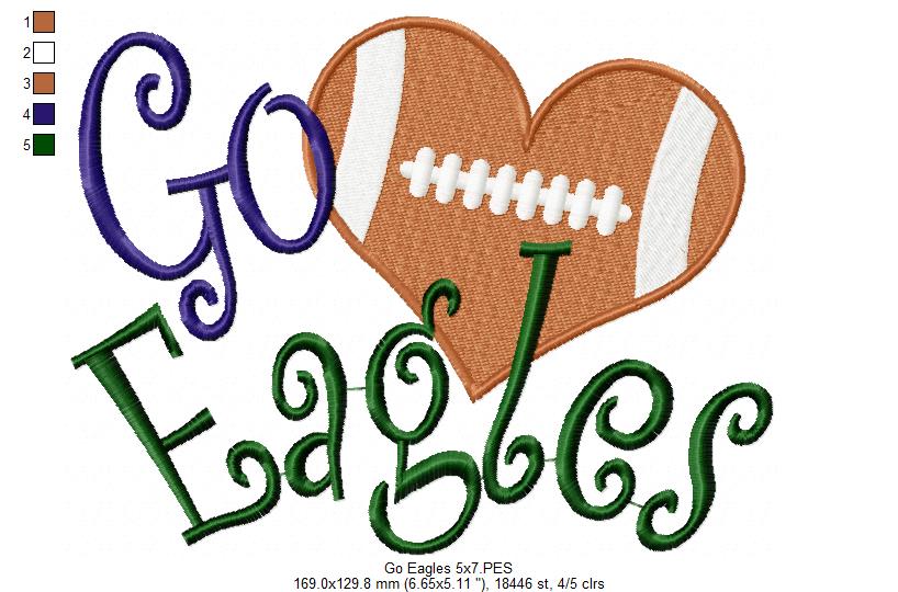 Football Go Eagles - Fill Stitch Embroidery