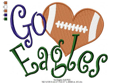 Football Go Eagles - Fill Stitch Embroidery