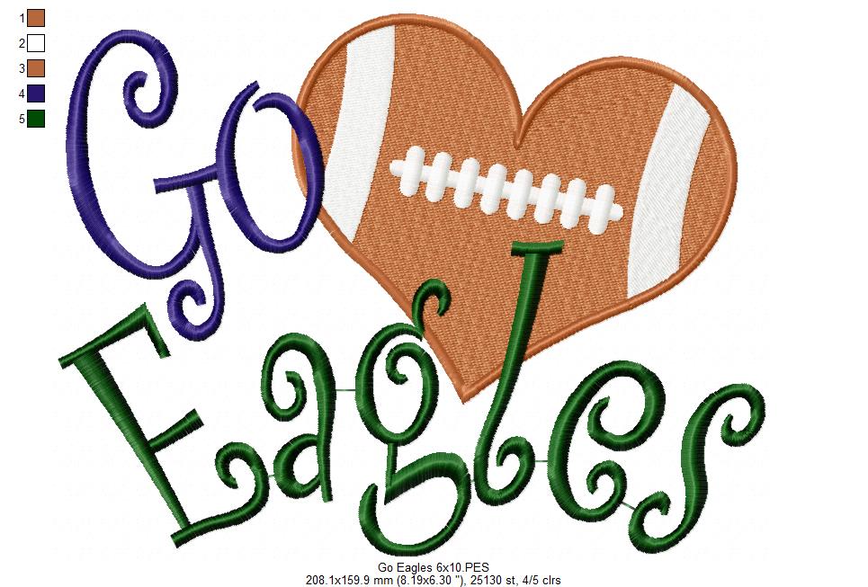 Football Go Eagles - Fill Stitch Embroidery