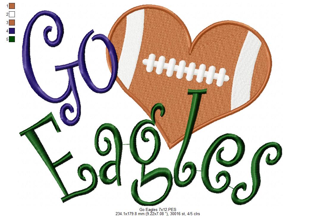 Football Go Eagles - Fill Stitch Embroidery
