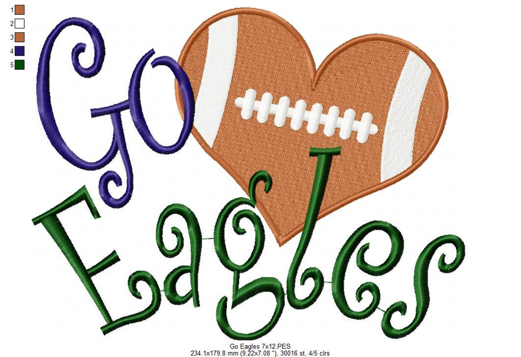 Football Go Eagles - Fill Stitch Embroidery