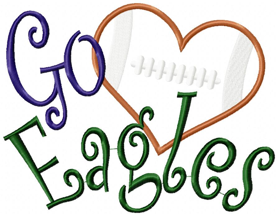 Football Go Eagles - Applique - Machine Embroidery Design