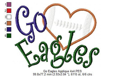Football Go Eagles - Applique - Machine Embroidery Design