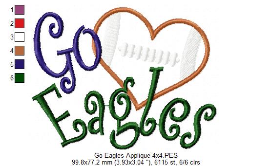 Football Go Eagles - Applique - Machine Embroidery Design