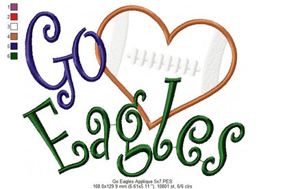 Football Go Eagles - Applique - Machine Embroidery Design