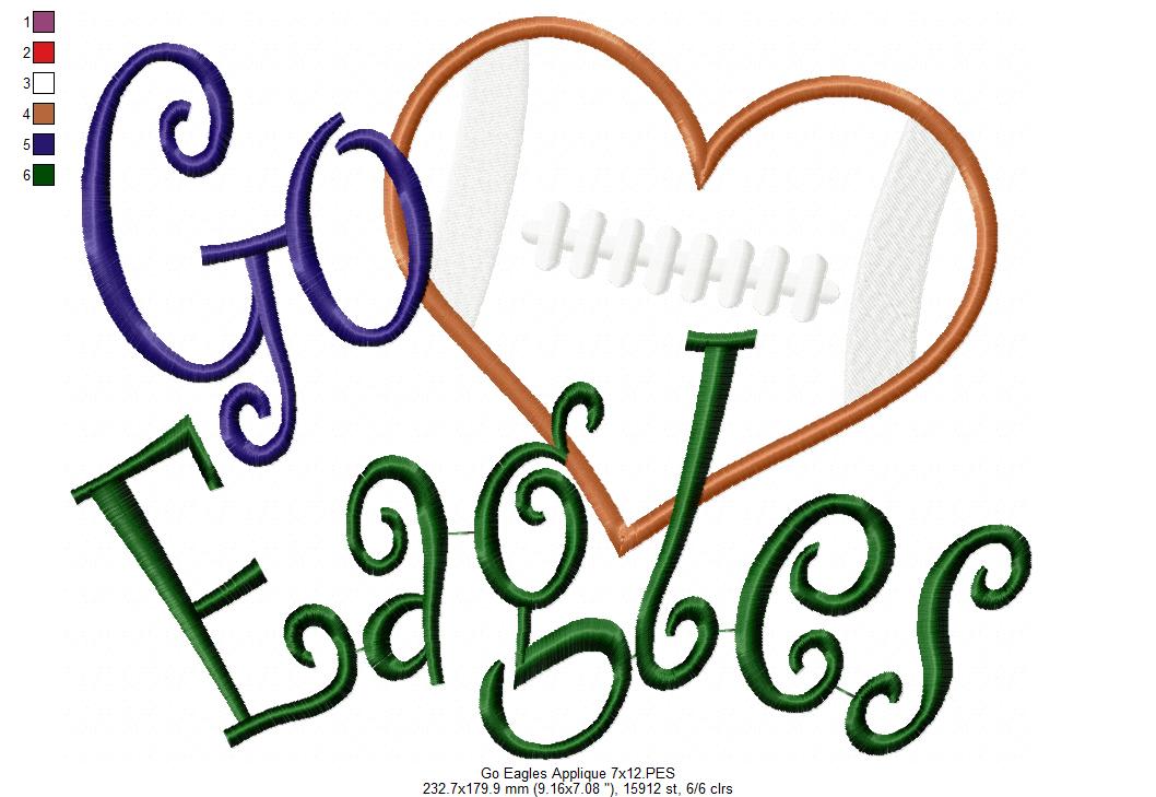 Football Go Eagles - Applique - Machine Embroidery Design