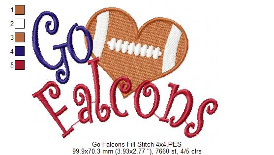 Football Go Falcons - Fill Stitch