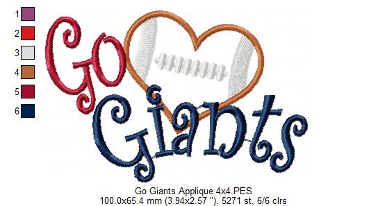 Football Go Giants - Applique