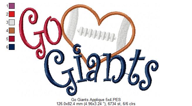 Football Go Giants - Applique