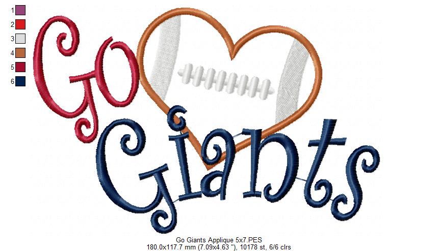 Football Go Giants - Applique