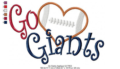 Football Go Giants - Applique