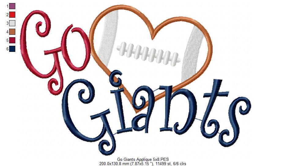 Football Go Giants - Applique