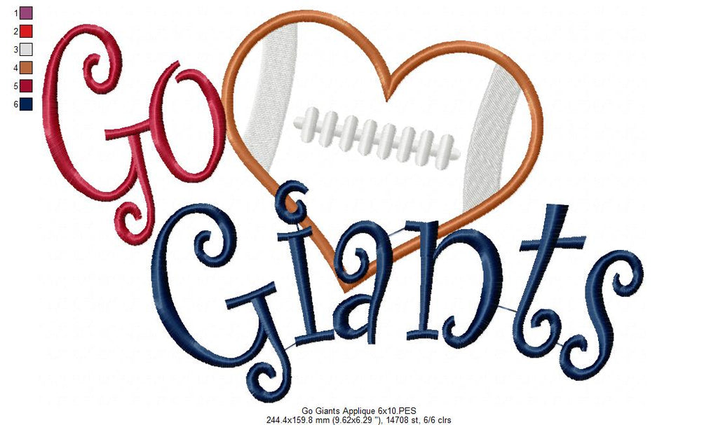 Football Go Giants - Applique