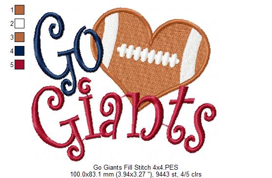Football Go Giants - Fill Stitch