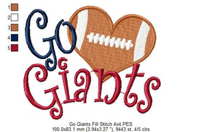 Football Go Giants - Fill Stitch