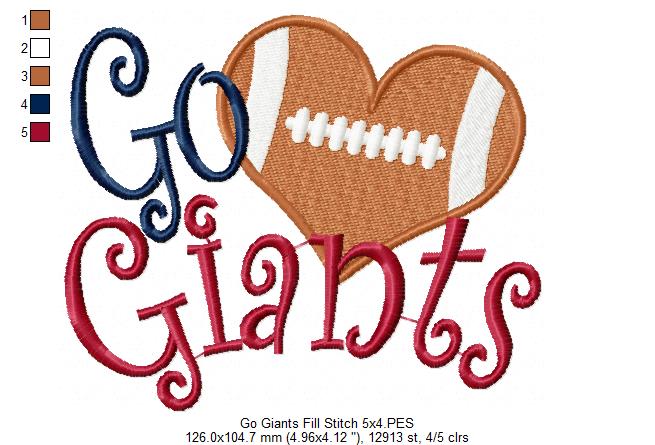 Football Go Giants - Fill Stitch