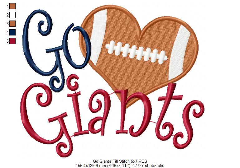 Football Go Giants - Fill Stitch