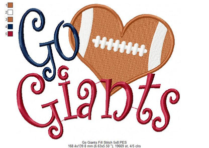 Football Go Giants - Fill Stitch
