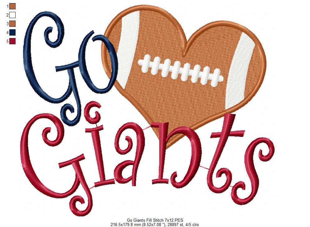 Football Go Giants - Fill Stitch
