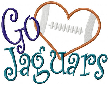 Go Jaguars Football Heart – Appliqué – Machine Embroidery Design