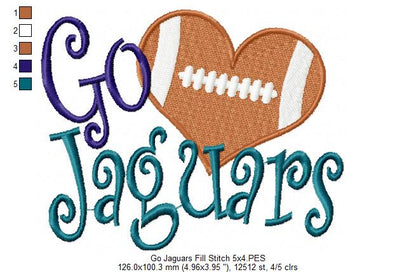 Go Jaguars Football Heart – Fill Stitch – Machine Embroidery Design