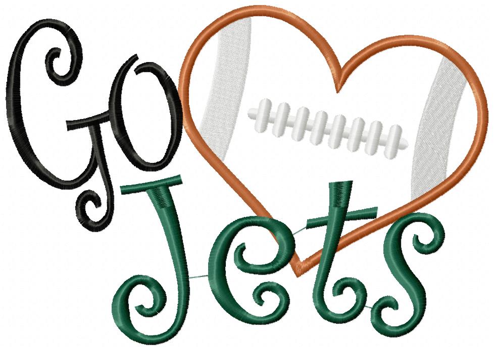 Go Jets Football Heart – Appliqué – Satin Stitch – Machine Embroidery Design