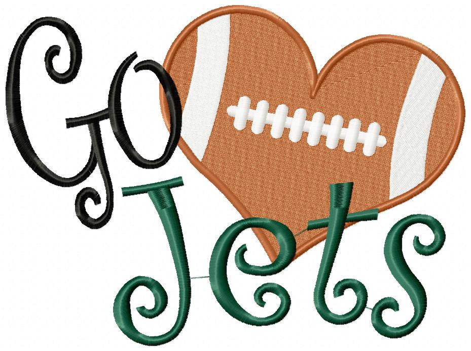 Go Jets Football Heart – Fill Stitch – Machine Embroidery Design