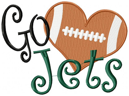 Go Jets Football Heart – Fill Stitch – Machine Embroidery Design