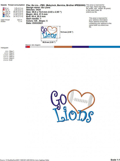 Football Go Lions - Applique
