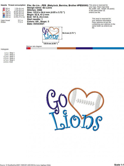 Football Go Lions - Applique