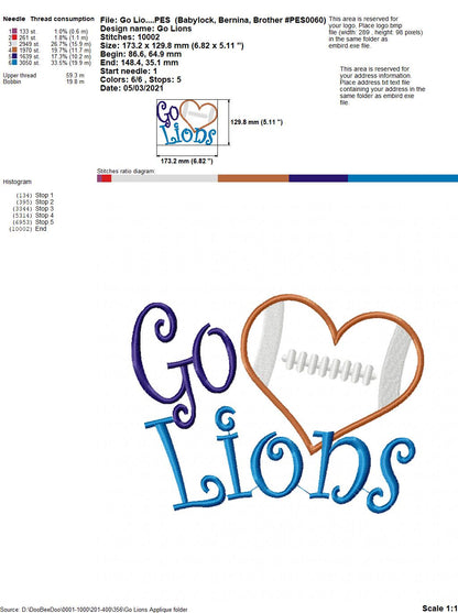 Football Go Lions - Applique