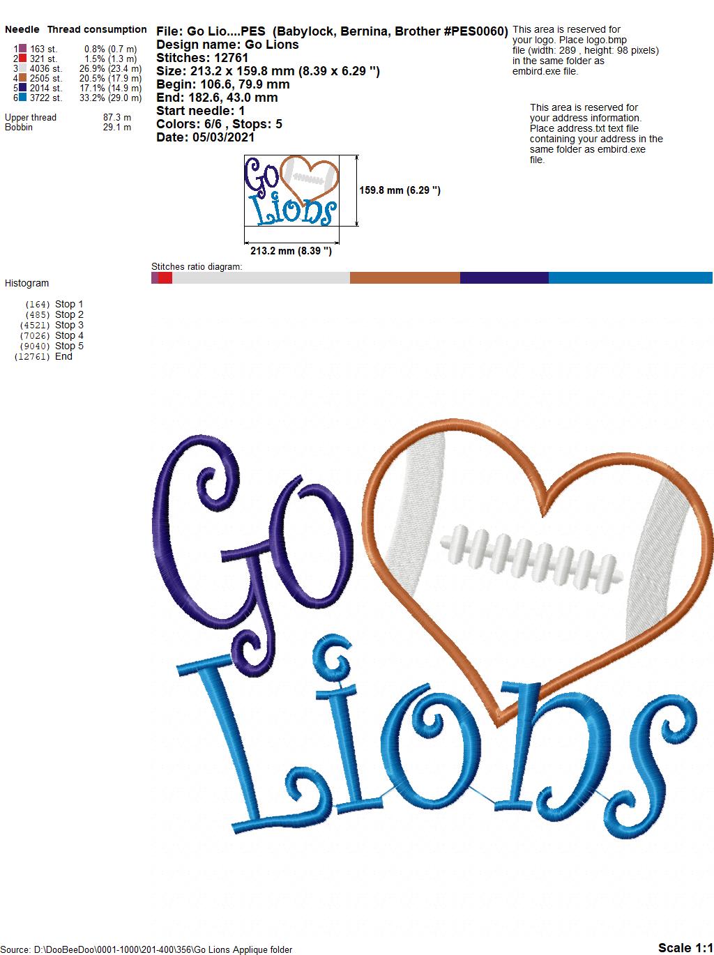 Football Go Lions - Applique