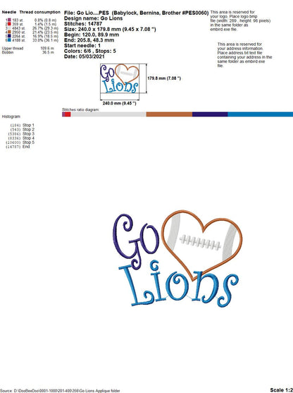 Football Go Lions - Applique