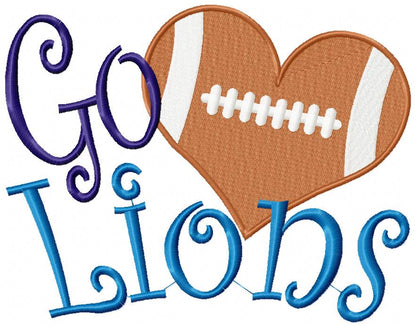 Go Lions Football Heart – Fill Stitch – Machine Embroidery Design