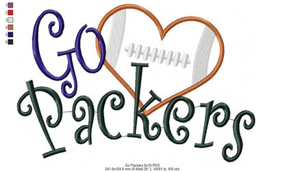 Go Packers Football Heart – Appliqué – Machine Embroidery Design