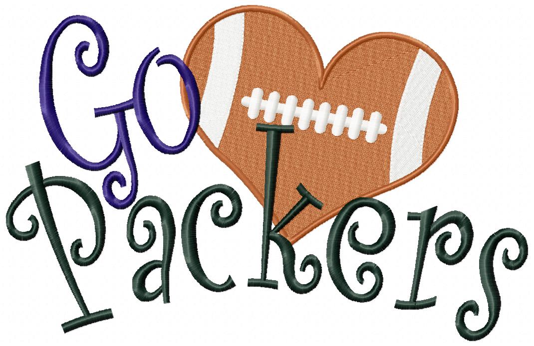 Go Packers Football Heart – Fill Stitch – Machine Embroidery Design