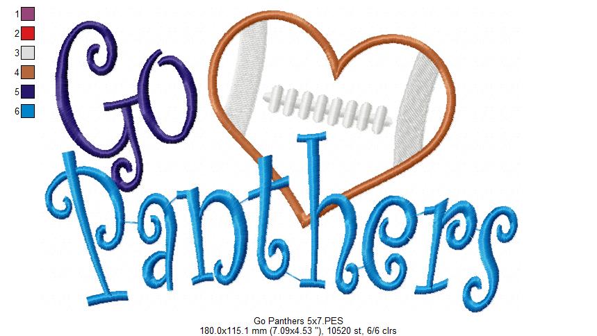 Go Panthers – Appliqué – Machine Embroidery Design