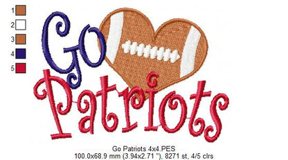 Football Go Patriots - Fill Stitch