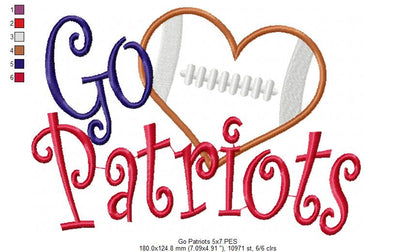 Football Go Patriots - Applique
