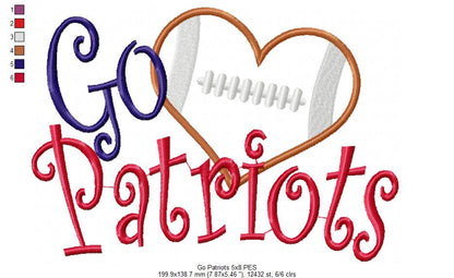 Football Go Patriots - Applique