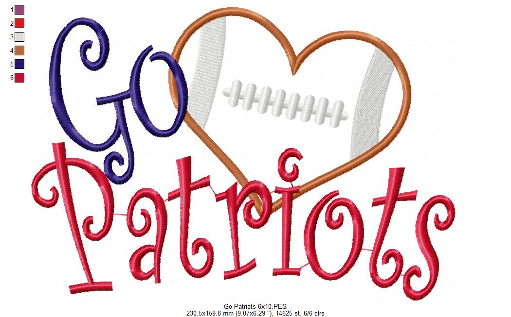 Football Go Patriots - Applique