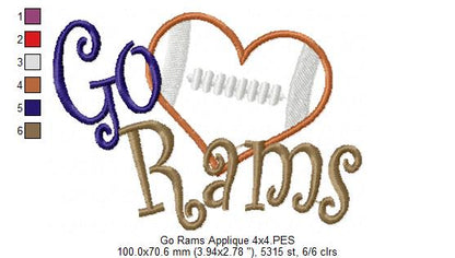 Go Rams – Appliqué – Machine Embroidery Design