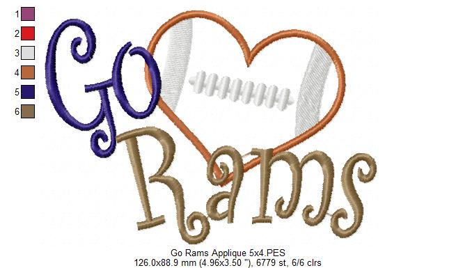 Go Rams – Appliqué – Machine Embroidery Design