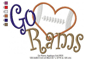 Go Rams – Appliqué – Machine Embroidery Design