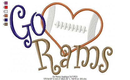 Go Rams – Appliqué – Machine Embroidery Design