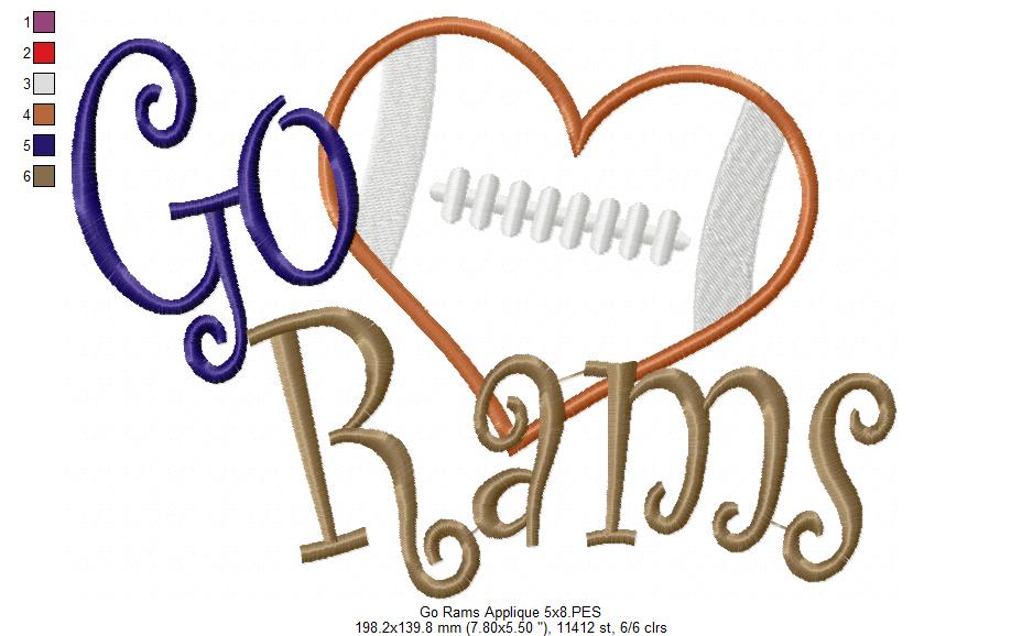 Go Rams – Appliqué – Machine Embroidery Design