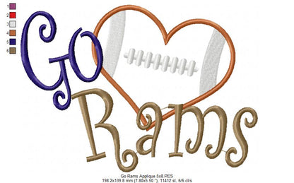 Go Rams – Appliqué – Machine Embroidery Design